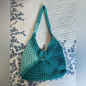 Handcrafted Teal Crochet Shoulder Bag